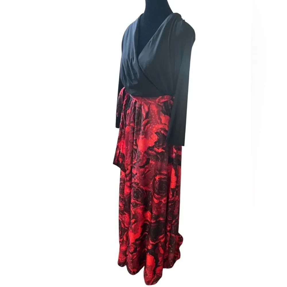 Leslie Fay Maxi Gown Dress Rose Floral Print Skirt Size 10 Vintage Elegant
